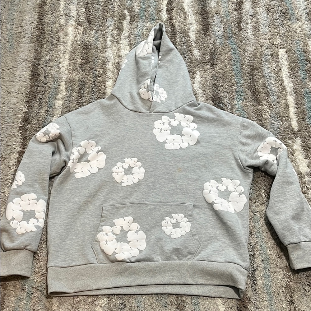 Gray Hoodie with White Floral Print